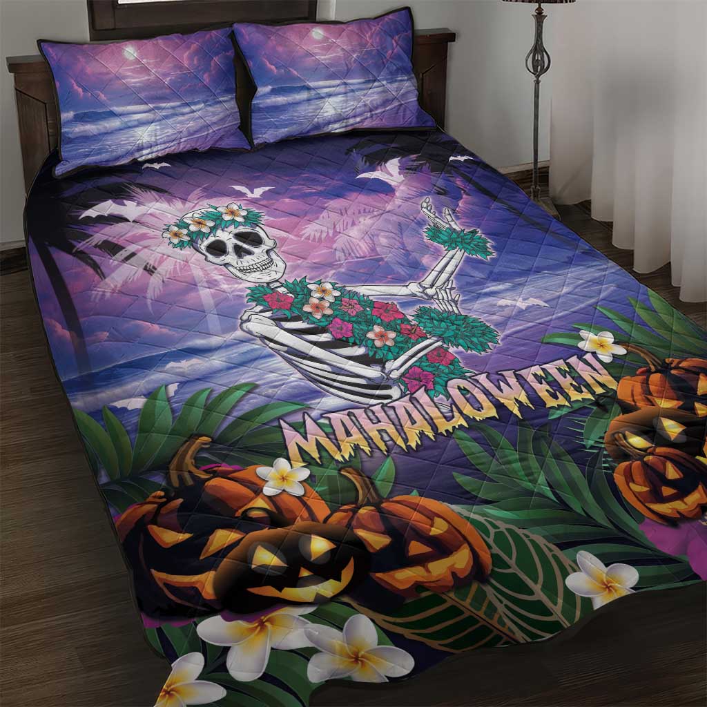 Happy Hulaween Quilt Bed Set Mahaloween Skeleton Dancing LT05 Purple - Polynesian Pride