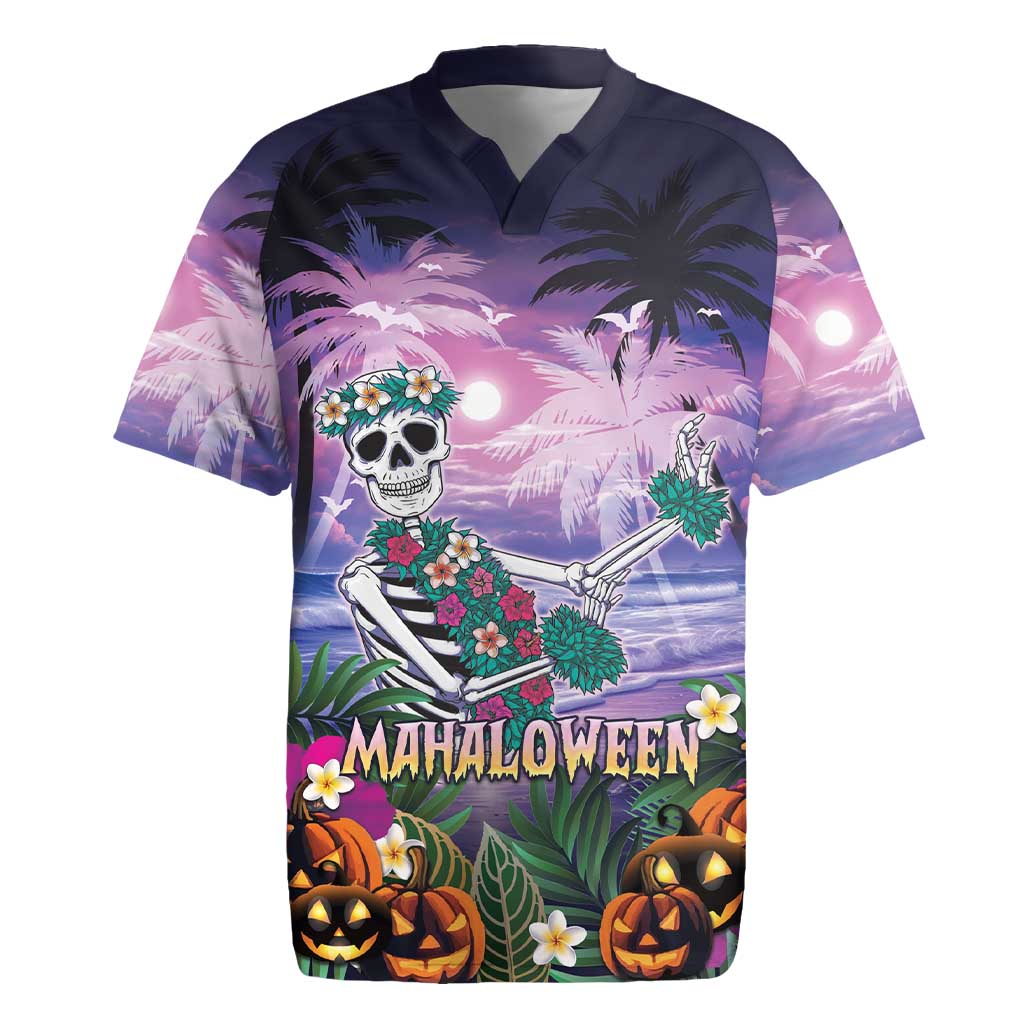 Happy Hulaween Rugby Jersey Mahaloween Skeleton Dancing LT05 Purple - Polynesian Pride