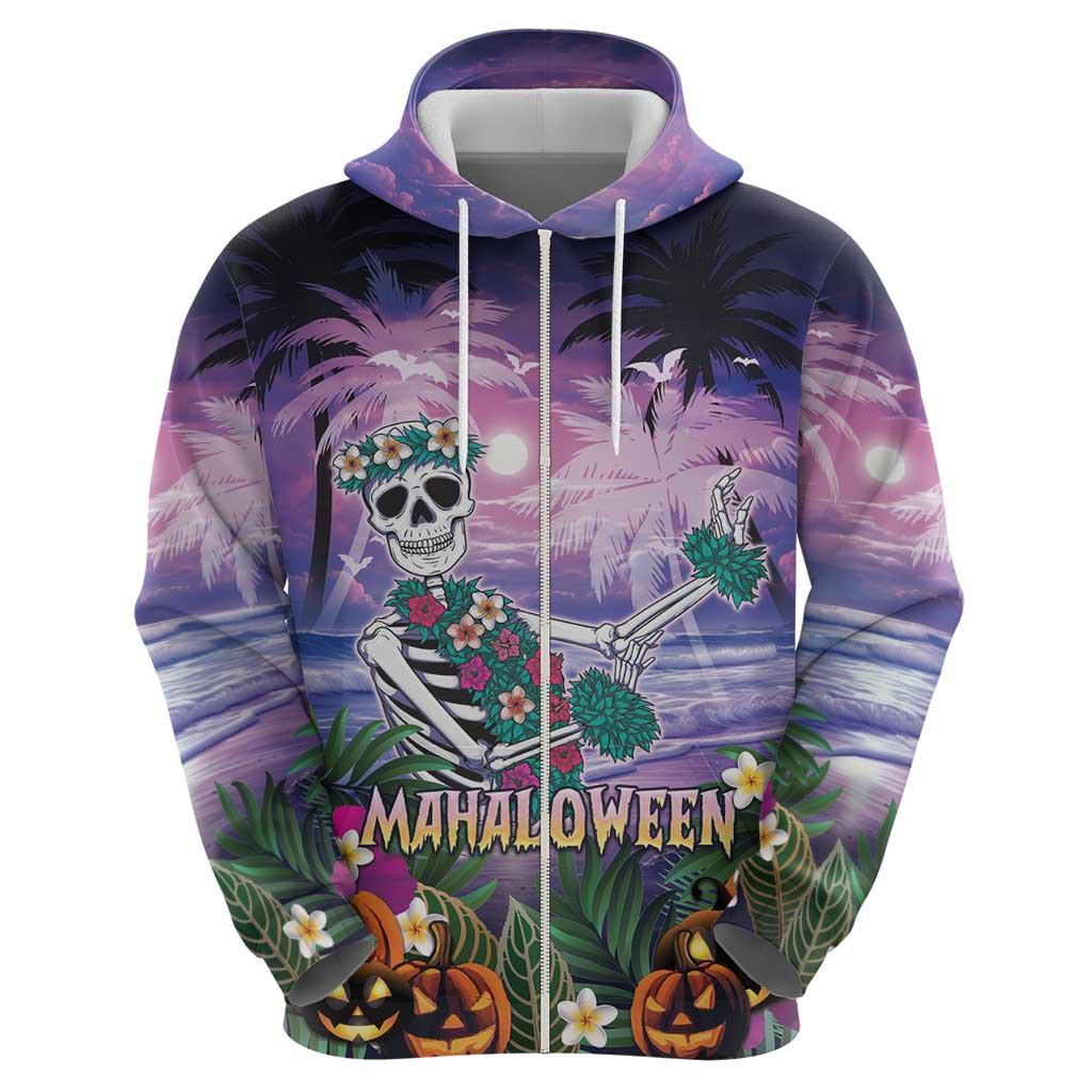 Happy Hulaween Zip Hoodie Mahaloween Skeleton Dancing LT05 - Polynesian Pride