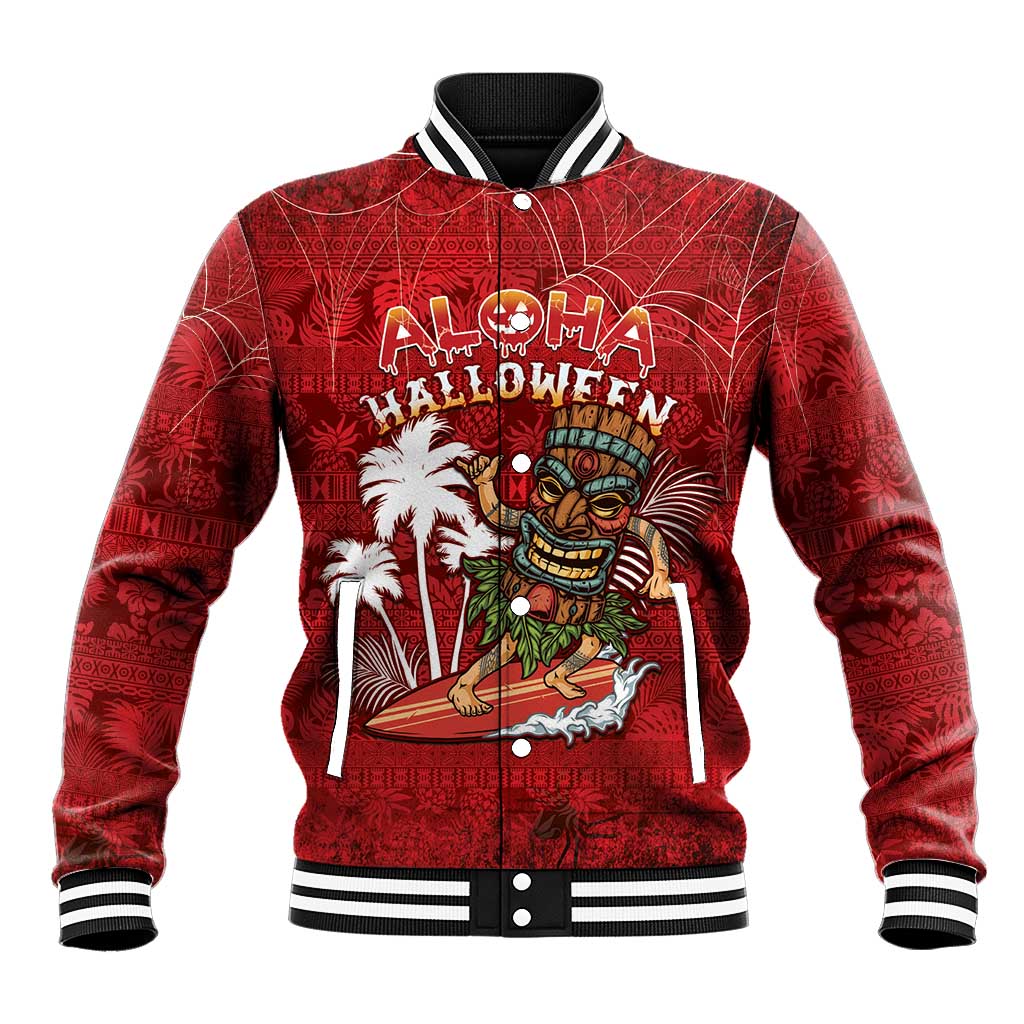 Personalised Aloha Halloween Baseball Jacket Skeleton Surfing LT05 Unisex Red - Polynesian Pride