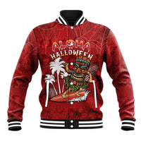 Personalised Aloha Halloween Baseball Jacket Skeleton Surfing LT05 Unisex Red - Polynesian Pride
