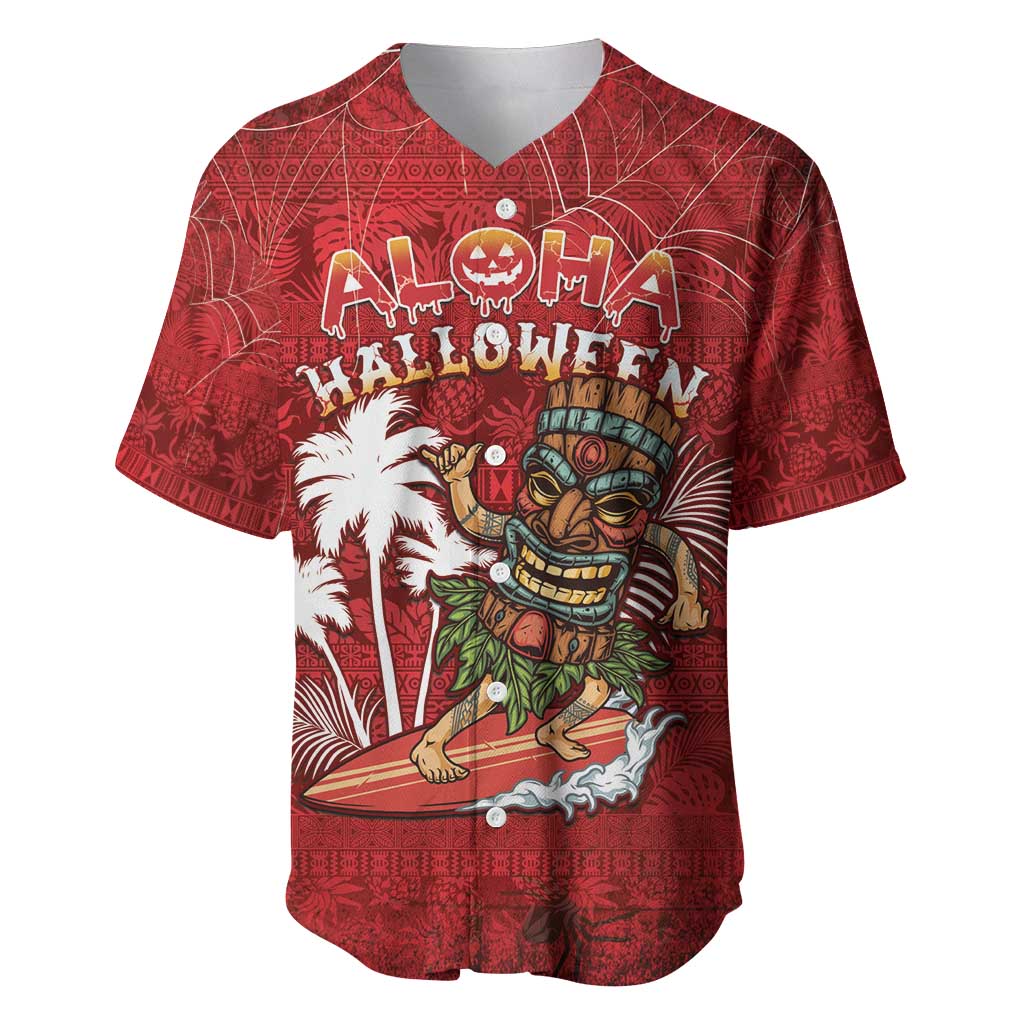 Personalised Aloha Halloween Baseball Jersey Skeleton Surfing LT05 Red - Polynesian Pride