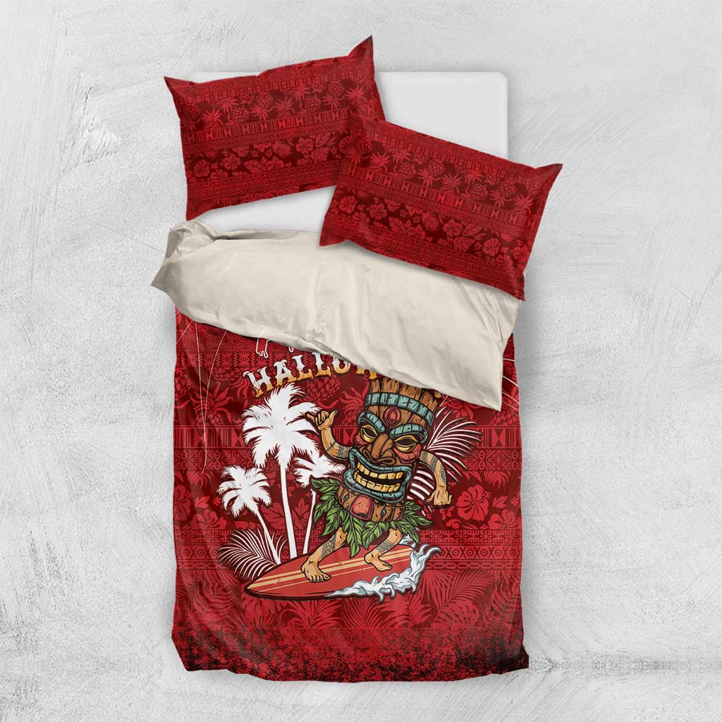 Aloha Halloween Bedding Set Skeleton Surfing LT05 US Twin 172cm x 218cm Red - Polynesian Pride