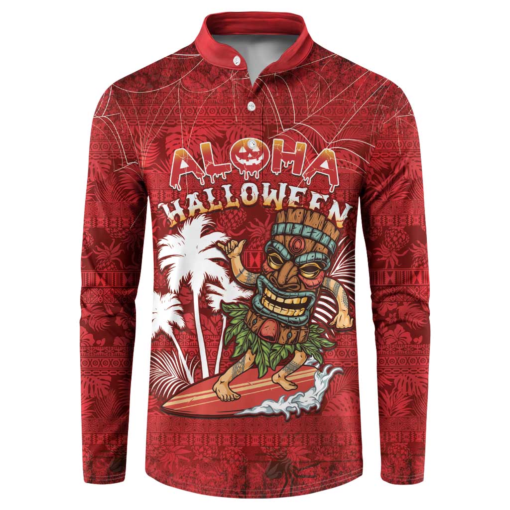 Personalised Aloha Halloween Button Sweatshirt Skeleton Surfing LT05 Red - Polynesian Pride