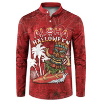 Personalised Aloha Halloween Button Sweatshirt Skeleton Surfing LT05 Red - Polynesian Pride