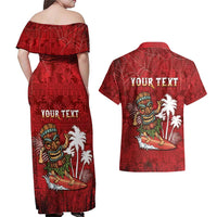 Personalised Aloha Halloween Couples Matching Off Shoulder Maxi Dress and Hawaiian Shirt Skeleton Surfing LT05 - Polynesian Pride