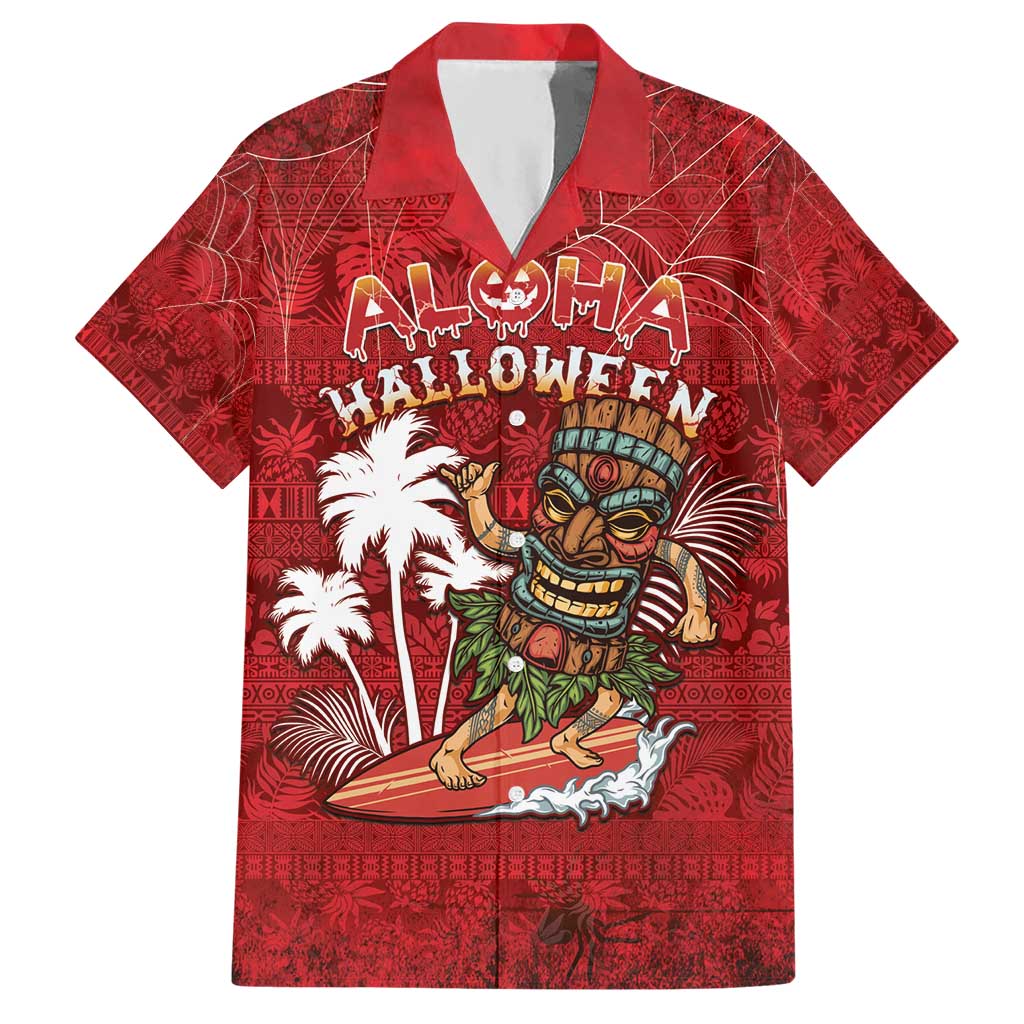 Personalised Aloha Halloween Hawaiian Shirt Skeleton Surfing LT05 Red - Polynesian Pride