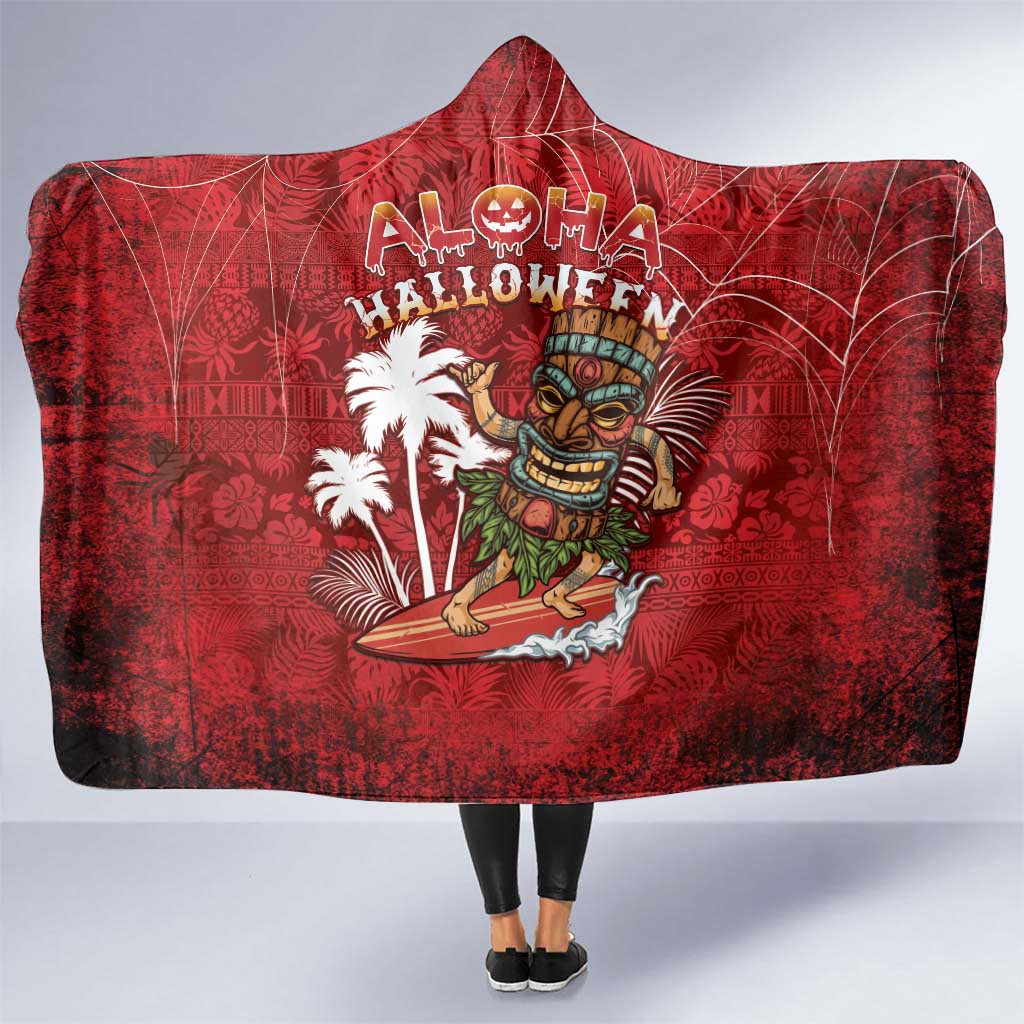 Aloha Halloween Hooded Blanket Skeleton Surfing LT05 One Size Red - Polynesian Pride