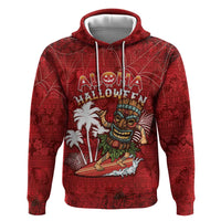 Personalised Aloha Halloween Hoodie Skeleton Surfing LT05 Pullover Hoodie Red - Polynesian Pride