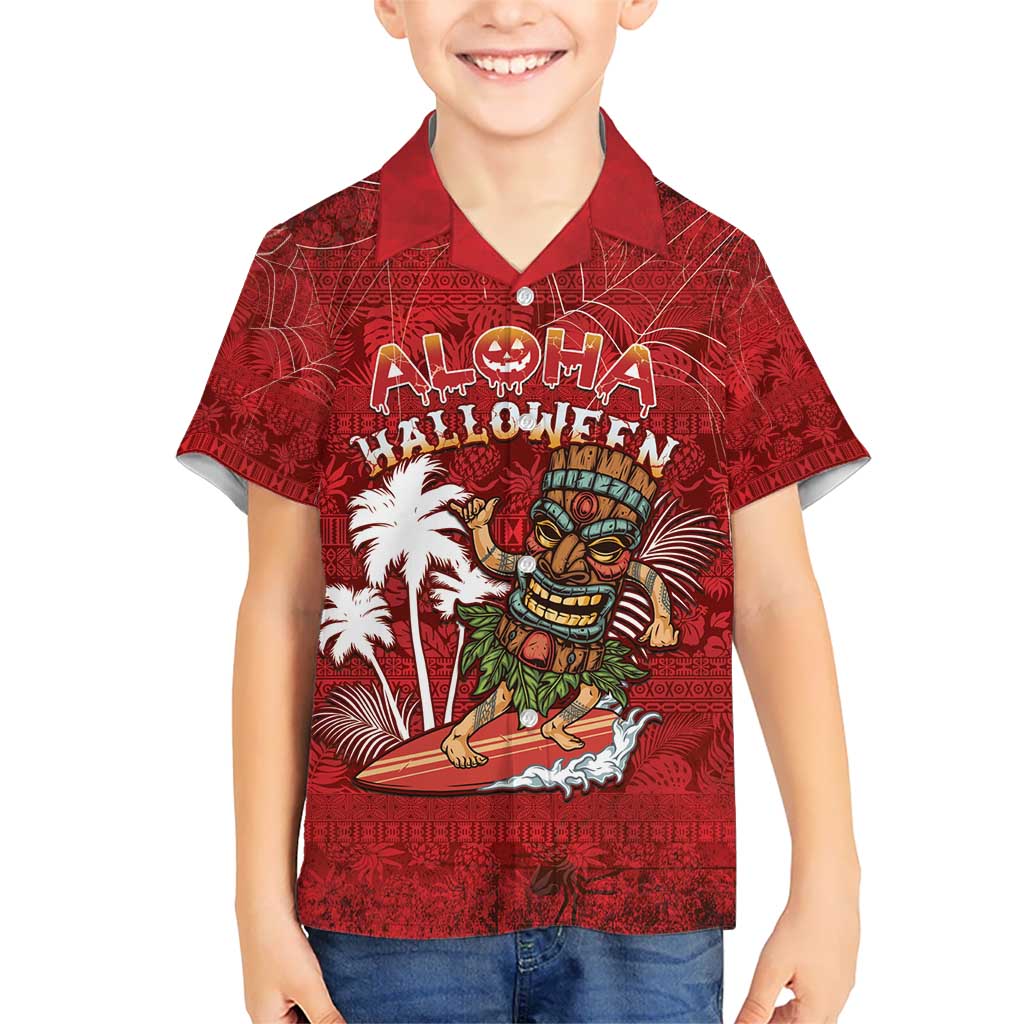 Personalised Aloha Halloween Kid Hawaiian Shirt Skeleton Surfing LT05 Kid Red - Polynesian Pride