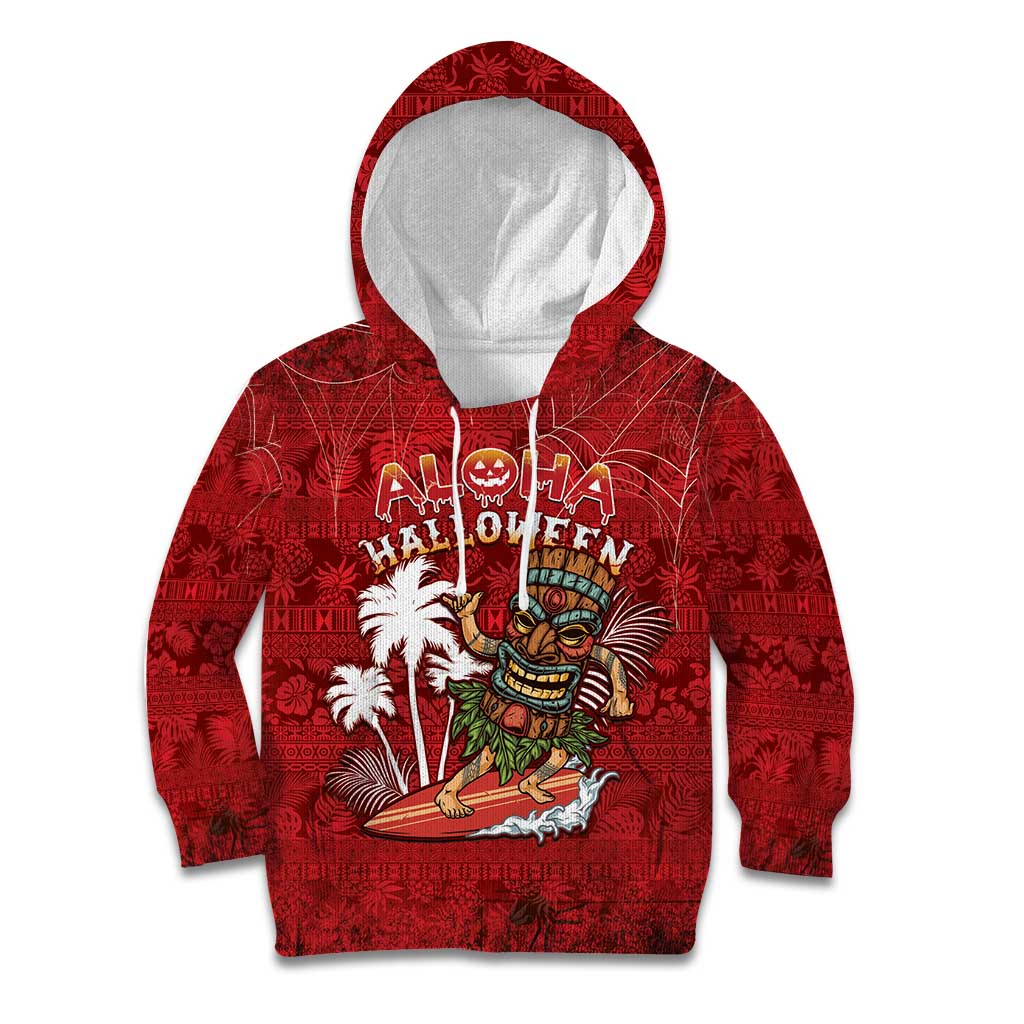 Personalised Aloha Halloween Kid Hoodie Skeleton Surfing LT05 Hoodie Red - Polynesian Pride