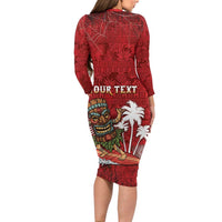 Personalised Aloha Halloween Long Sleeve Bodycon Dress Skeleton Surfing LT05 - Polynesian Pride