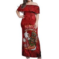 Personalised Aloha Halloween Off Shoulder Maxi Dress Skeleton Surfing LT05 Women Red - Polynesian Pride