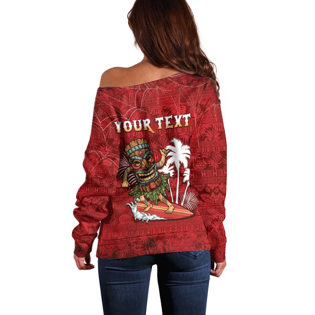 Personalised Aloha Halloween Off Shoulder Sweater Skeleton Surfing LT05 - Polynesian Pride