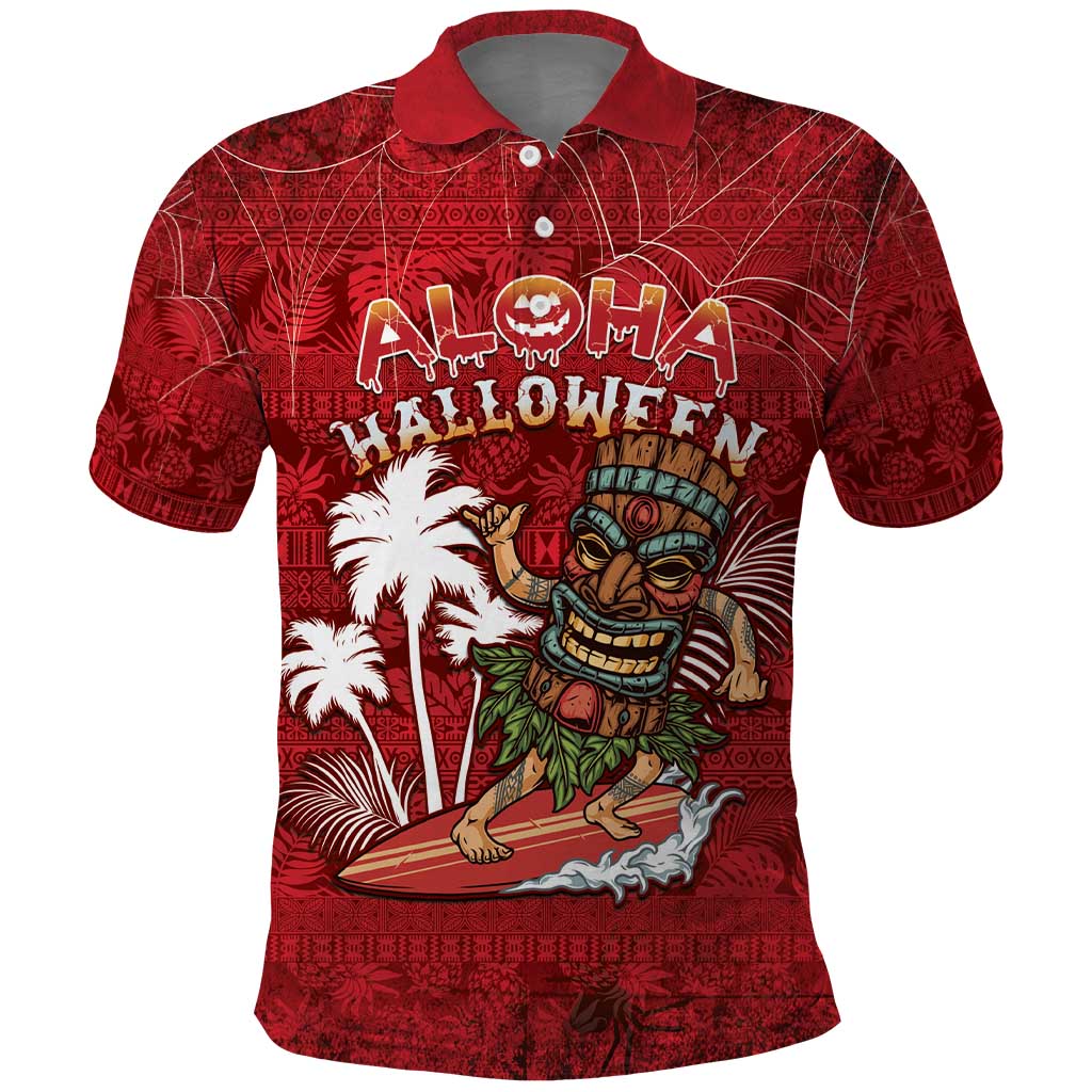 Personalised Aloha Halloween Polo Shirt Skeleton Surfing LT05 Red - Polynesian Pride