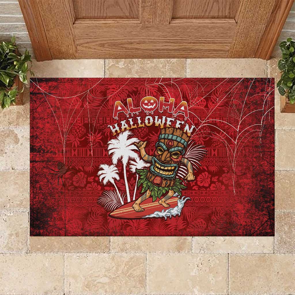 Aloha Halloween Rubber Doormat Skeleton Surfing LT05 Red - Polynesian Pride