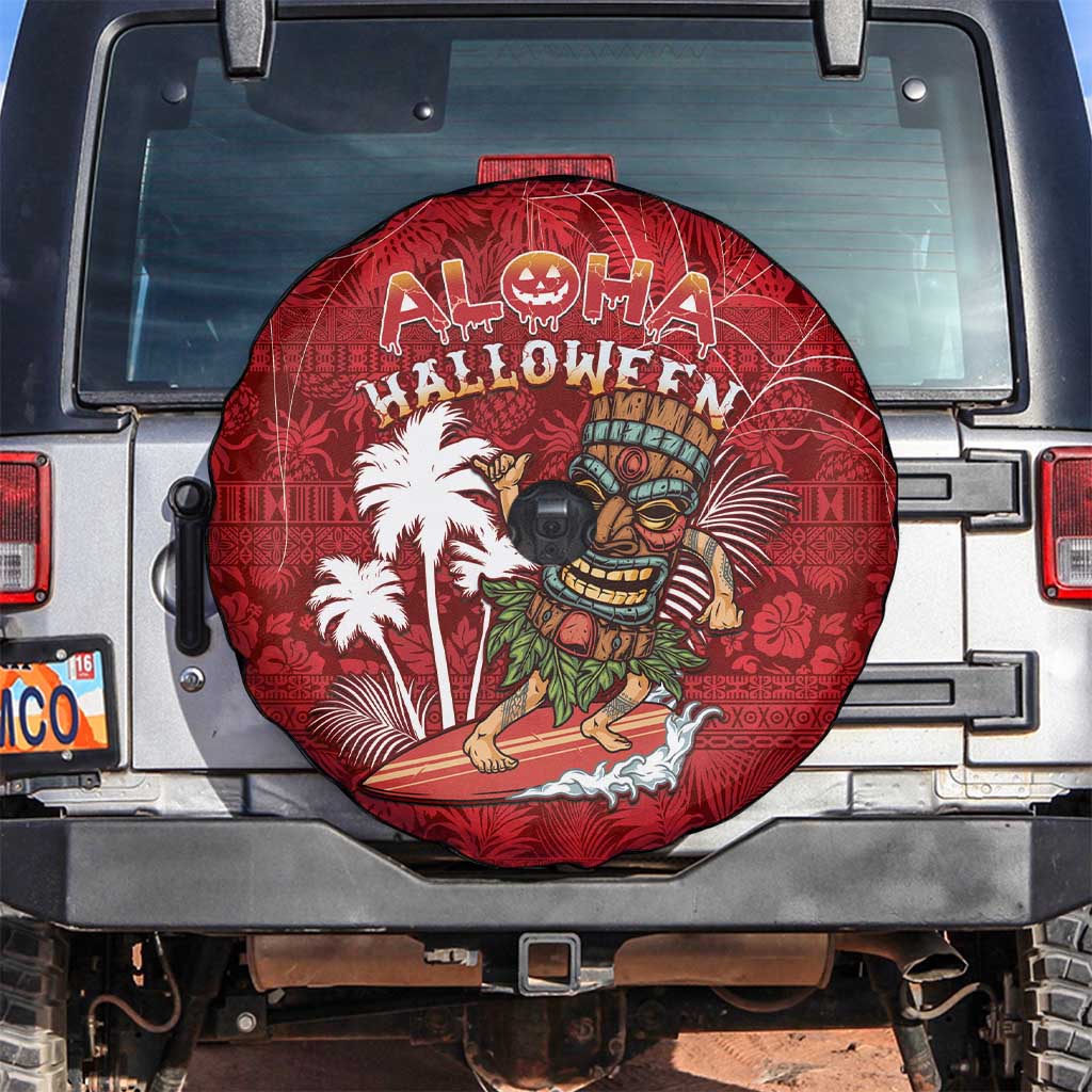 Aloha Halloween Spare Tire Cover Skeleton Surfing LT05 Red - Polynesian Pride