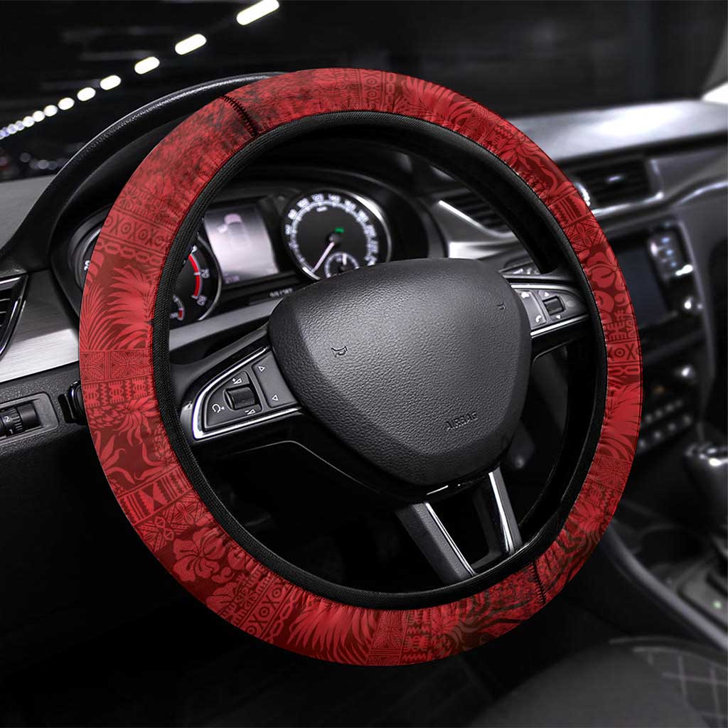Aloha Halloween Steering Wheel Cover Skeleton Surfing LT05 Universal Fit Red - Polynesian Pride