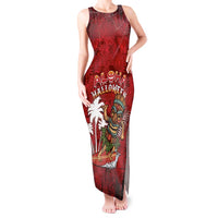 Personalised Aloha Halloween Tank Maxi Dress Skeleton Surfing LT05 Women Red - Polynesian Pride