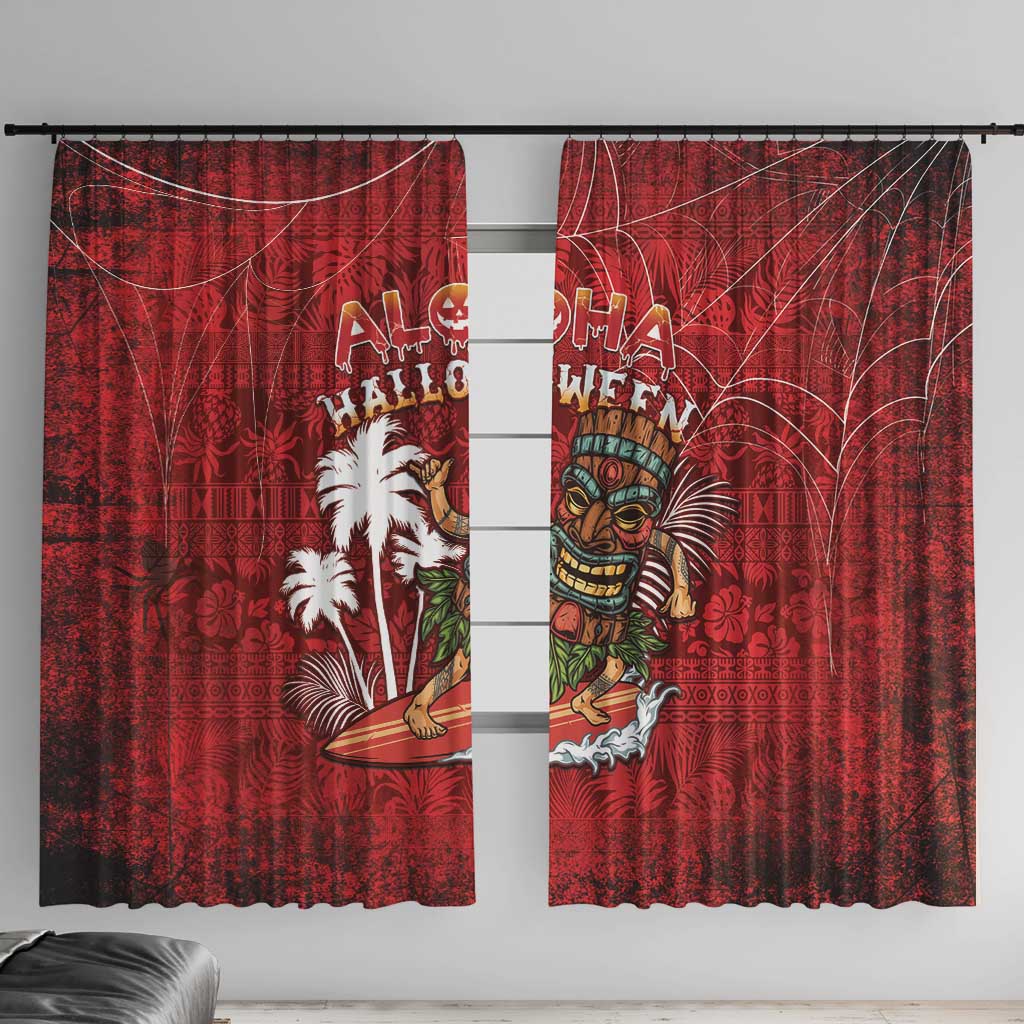 Aloha Halloween Window Curtain Skeleton Surfing LT05 With Hooks Red - Polynesian Pride