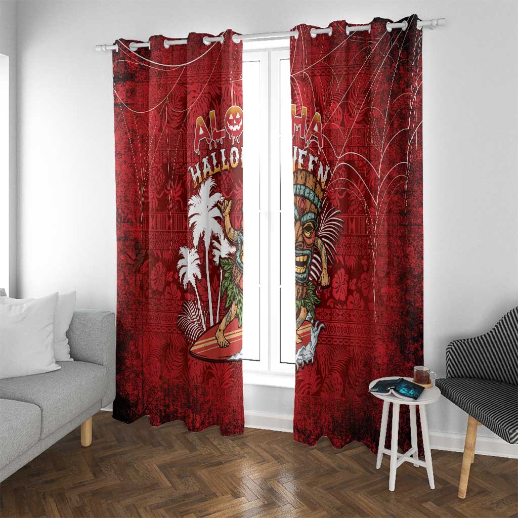 Aloha Halloween Window Curtain Skeleton Surfing LT05 With Grommets Red - Polynesian Pride