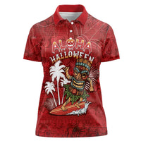 Personalised Aloha Halloween Women Polo Shirt Skeleton Surfing LT05 Female Red - Polynesian Pride