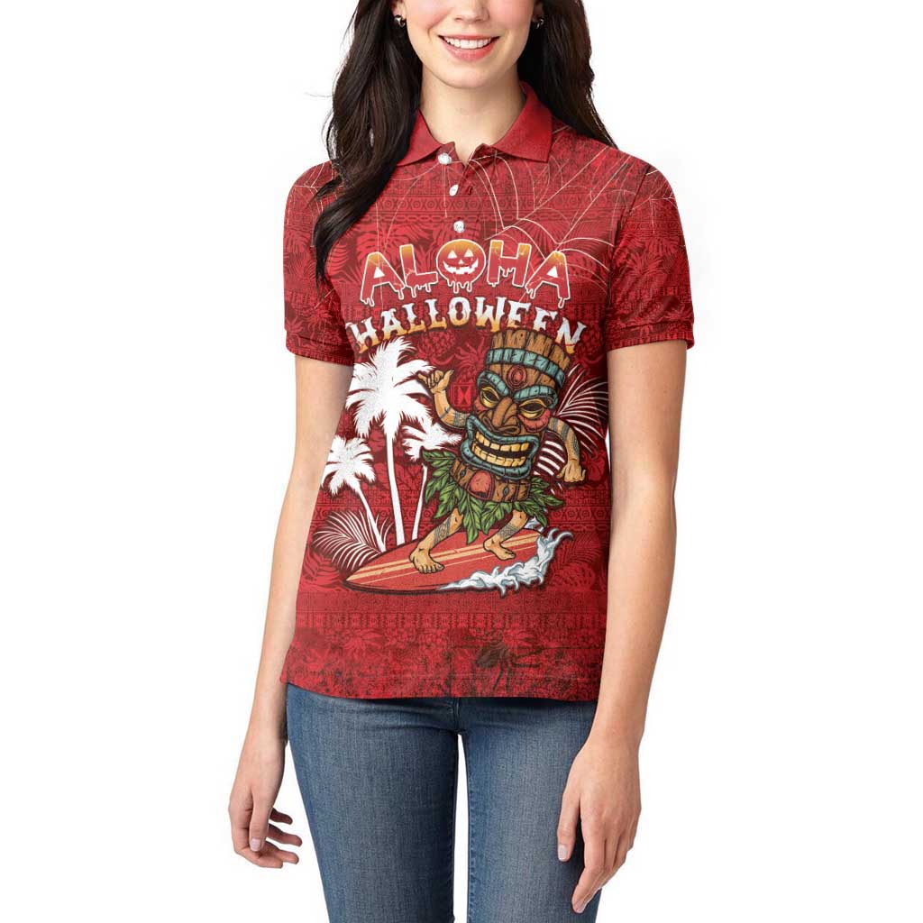 Personalised Aloha Halloween Women Polo Shirt Skeleton Surfing LT05 - Polynesian Pride