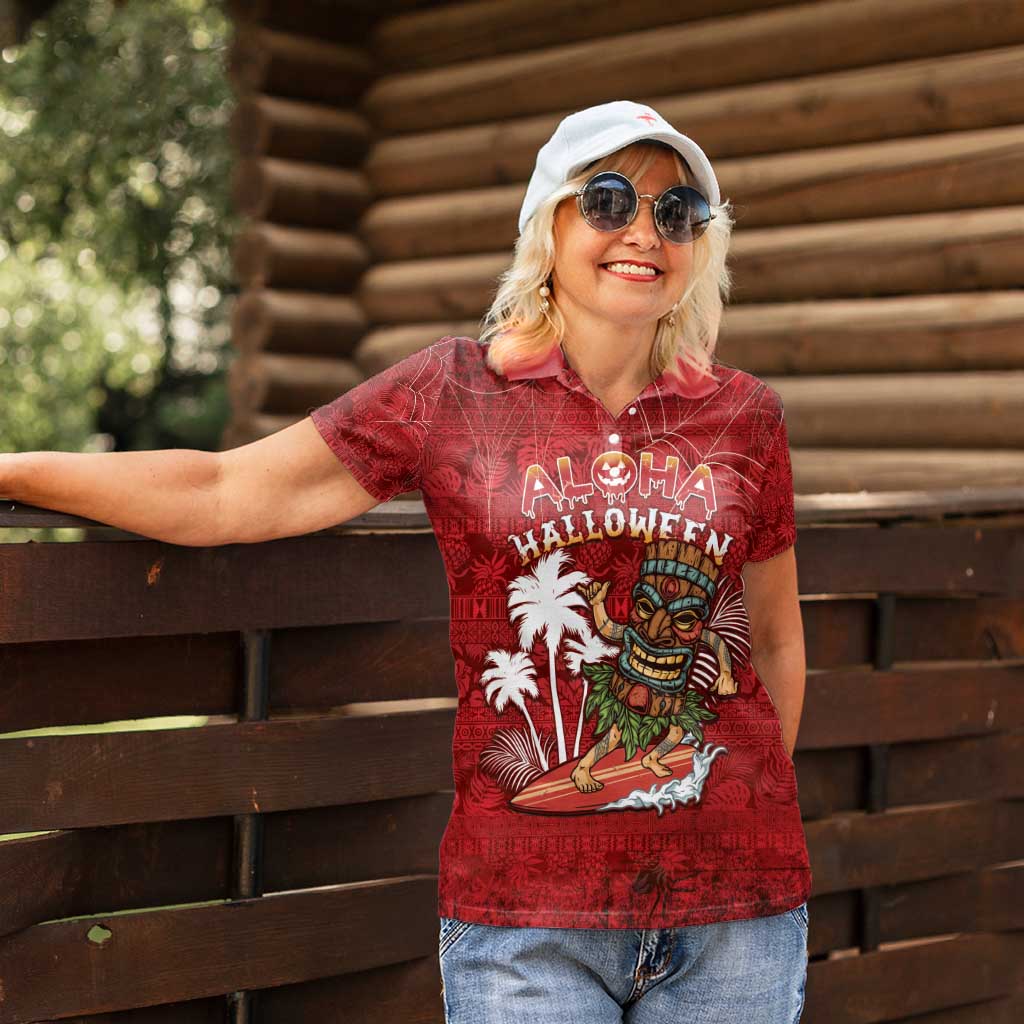 Personalised Aloha Halloween Women Polo Shirt Skeleton Surfing LT05 - Polynesian Pride