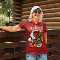 Personalised Aloha Halloween Women Polo Shirt Skeleton Surfing LT05 - Polynesian Pride