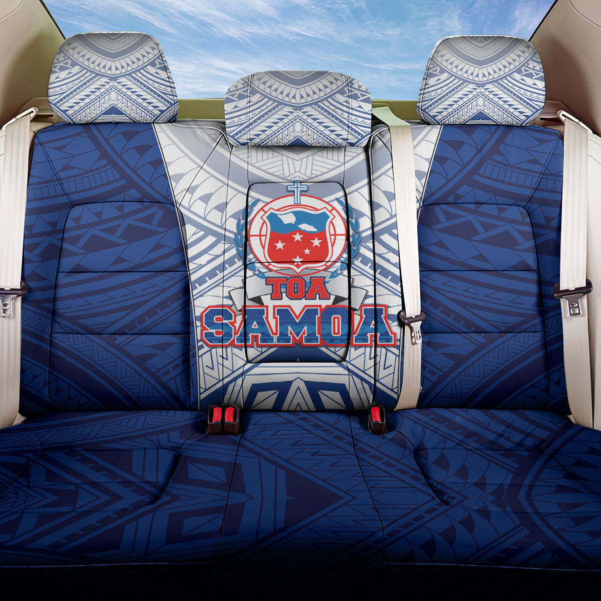 Samoa Rugby Back Car Seat Cover 2023 Pacific Championships Polynesian Pattern LT05 One Size Blue - Polynesian Pride
