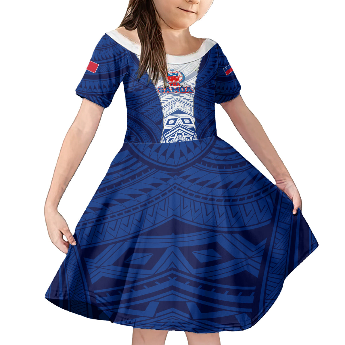 Custom Samoa Rugby Kid Short Sleeve Dress 2023 Pacific Championships Polynesian Pattern LT05 KID Blue - Polynesian Pride