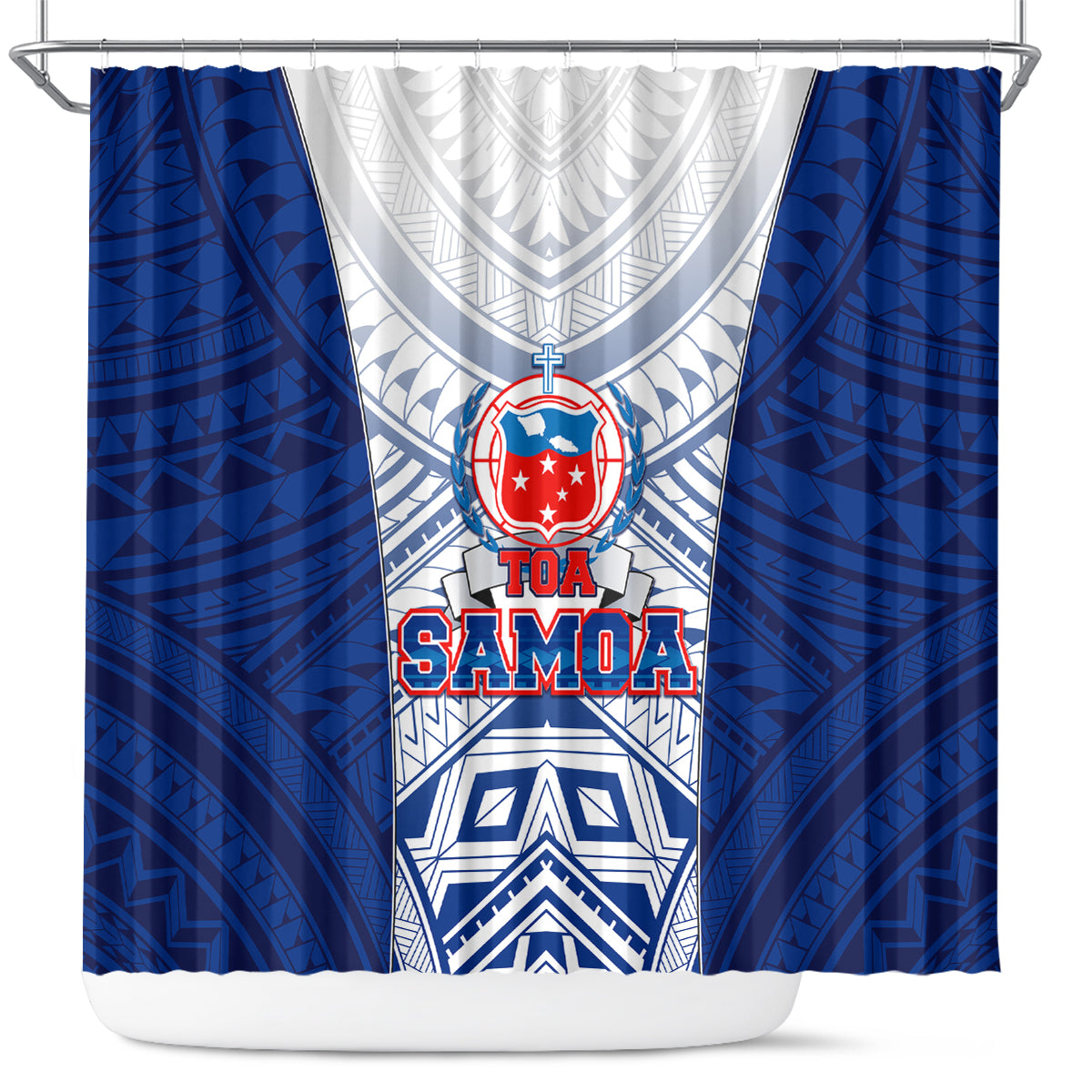 Samoa Rugby Shower Curtain 2023 Pacific Championships Polynesian Pattern LT05 Blue - Polynesian Pride