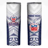 Custom Samoa Rugby Skinny Tumbler 2023 Pacific Championships Polynesian Pattern LT05 Blue - Polynesian Pride