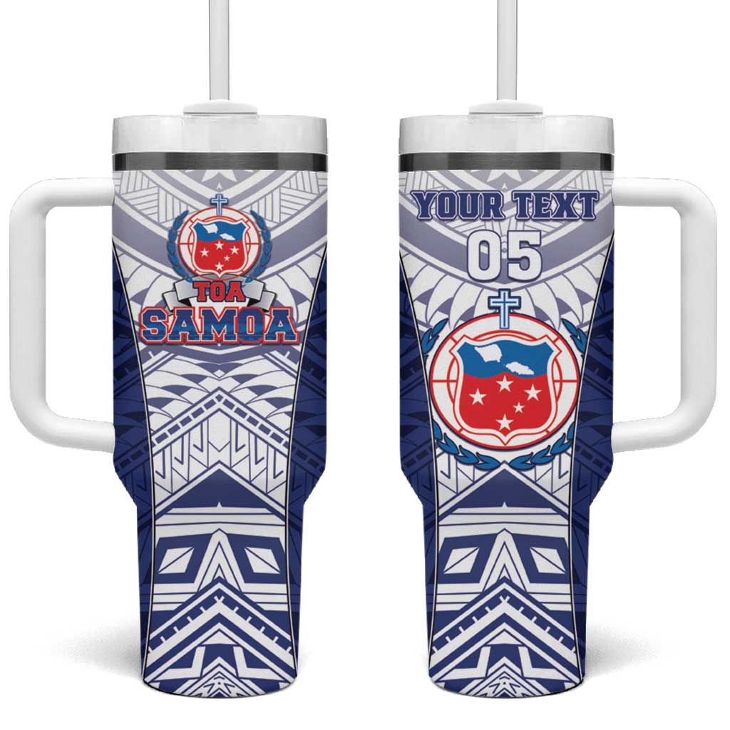 Custom Samoa Rugby Tumbler With Handle 2023 Pacific Championships Polynesian Pattern LT05 One Size: 40 oz Blue - Polynesian Pride