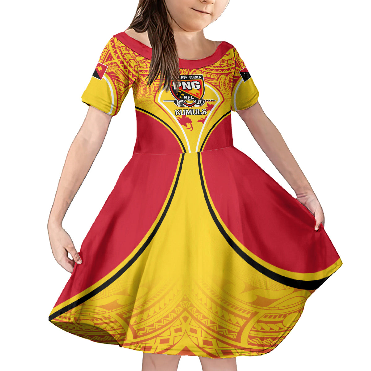 Custom Papua New Guinea Rugby Kid Short Sleeve Dress 2023 Pacific Championships The Kumuls LT05 KID Yellow - Polynesian Pride