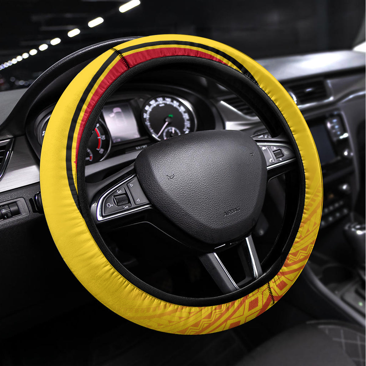 Papua New Guinea Rugby Steering Wheel Cover 2023 Pacific Championships The Kumuls LT05 Universal Fit Yellow - Polynesian Pride