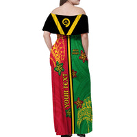 Personalised Vanuatu Happy Unity Day Off Shoulder Maxi Dress Polynesian Plumeria LT05 - Polynesian Pride