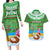 Personalised Cook Islands Christmas Couples Matching Long Sleeve Bodycon Dress and Hawaiian Shirt Coconut Santa Beach Style LT05 Green - Polynesian Pride