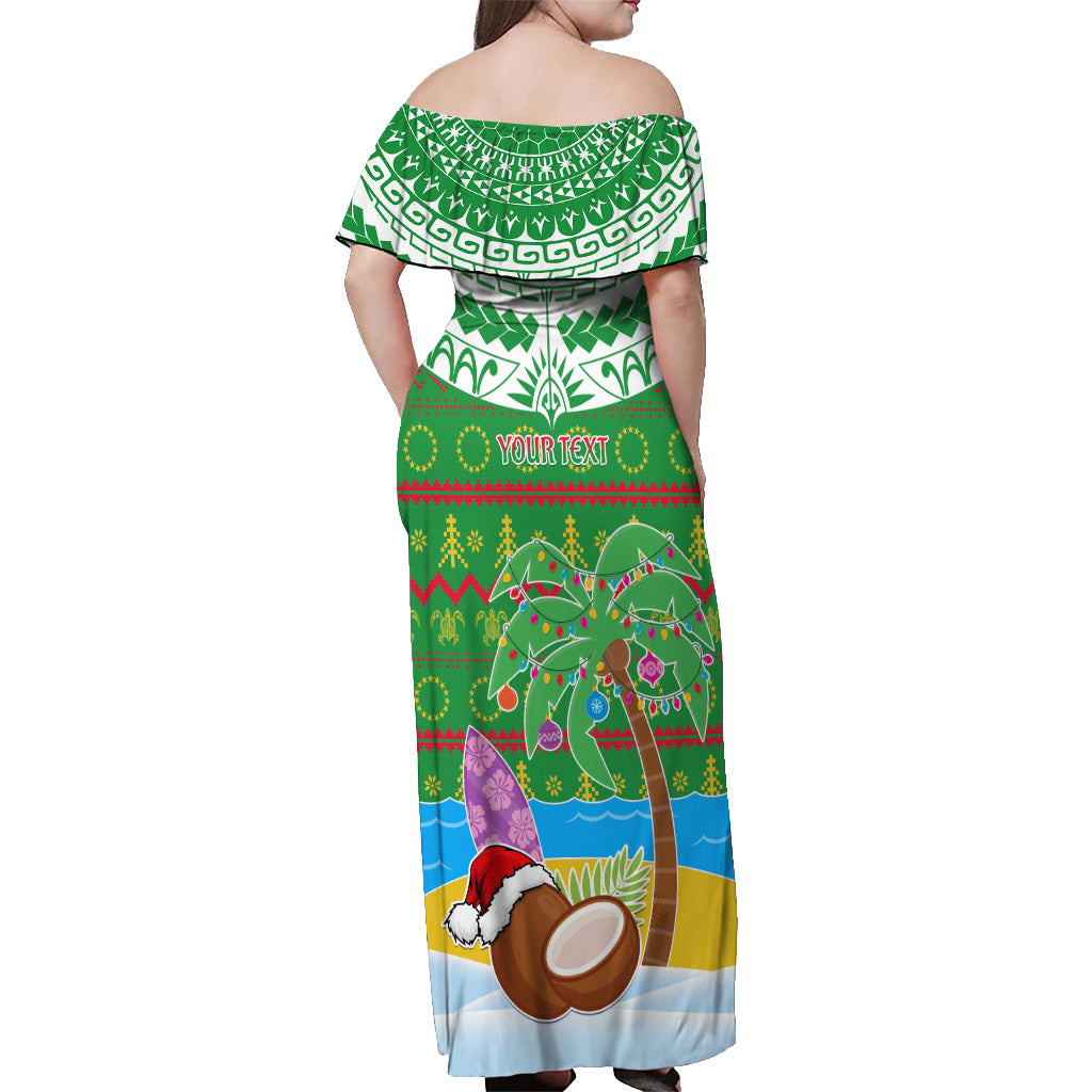 Personalised Cook Islands Christmas Off Shoulder Maxi Dress Coconut Santa Beach Style LT05 - Polynesian Pride