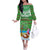 Personalised Cook Islands Christmas Off The Shoulder Long Sleeve Dress Coconut Santa Beach Style LT05 Women Green - Polynesian Pride