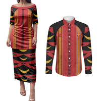 Hawaii Ahu Ula Inspired Couples Matching Puletasi and Long Sleeve Button Shirt Red Version LT05 Red - Polynesian Pride