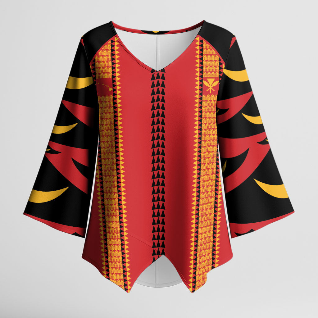 Hawaii Ahu Ula Inspired Kimono Sleeve Blouse Red Version LT05 Female Red - Polynesian Pride