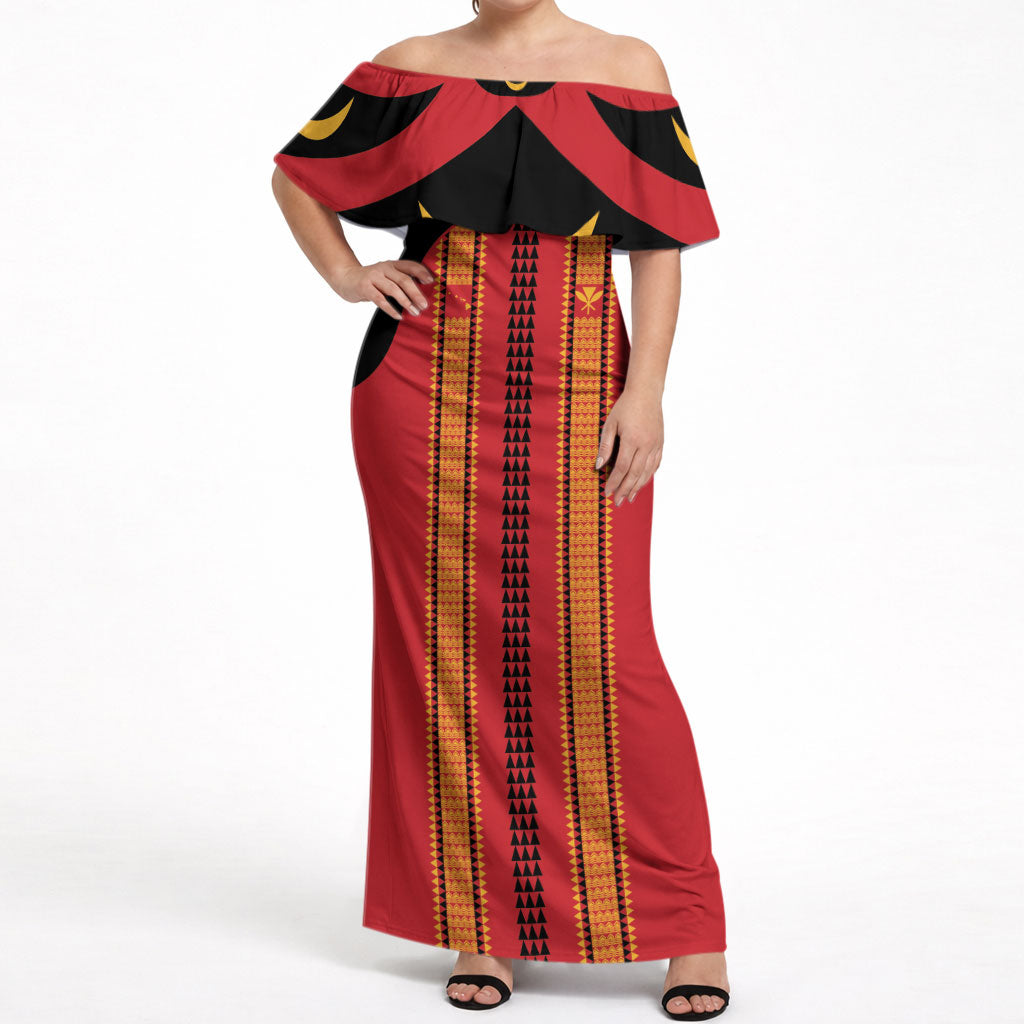 Hawaii Ahu Ula Inspired Off Shoulder Maxi Dress Red Version LT05 Women Red - Polynesian Pride