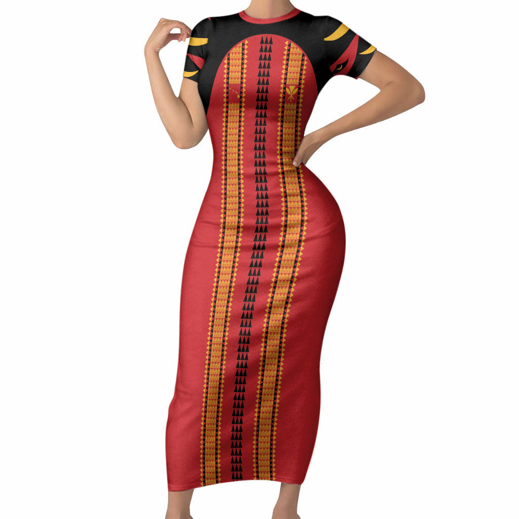 Hawaii Ahu Ula Inspired Short Sleeve Bodycon Dress Red Version LT05 Long Dress Red - Polynesian Pride