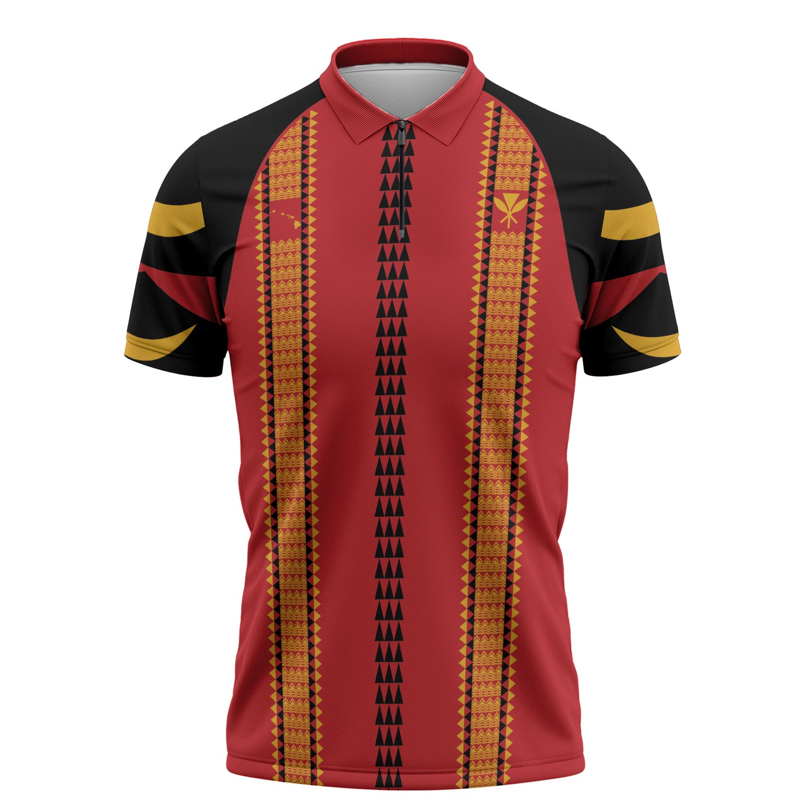 Hawaii Ahu Ula Inspired Zipper Polo Shirt Red Version LT05 Red - Polynesian Pride