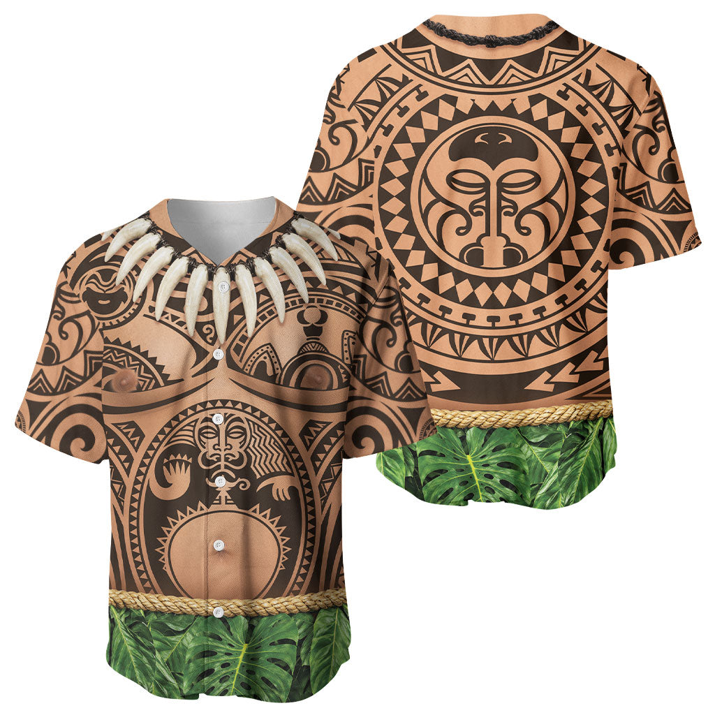 Hawaii Warrior Tattoo Inspired Baseball Jersey Tropical Leaf Skirt Costume