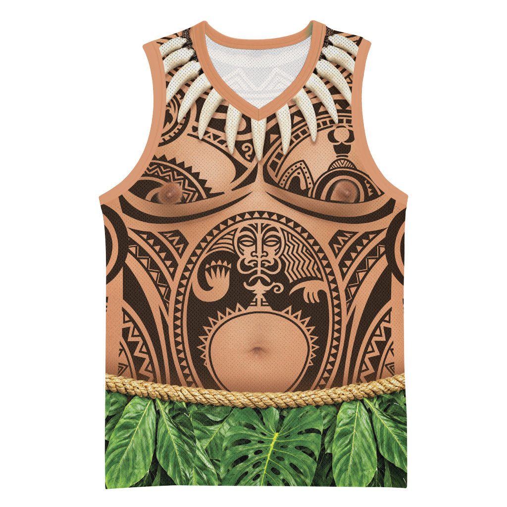 Hawaii Warrior Tattoo Inspired Basketball Jersey Tropical Leaf Skirt Costume LT05 Unisex Beige - Polynesian Pride