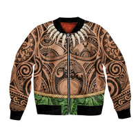 Hawaii Warrior Tattoo Inspired Bomber Jacket Tropical Leaf Skirt Costume LT05 Unisex Beige - Polynesian Pride