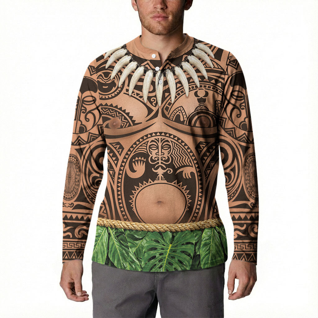 Hawaii Warrior Tattoo Inspired Button Sweatshirt Tropical Leaf Skirt Costume