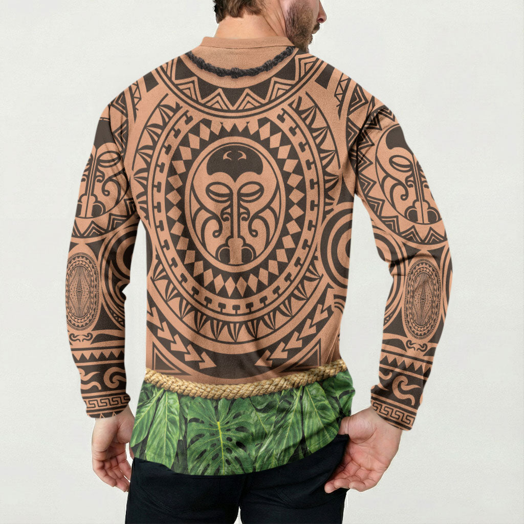 Hawaii Warrior Tattoo Inspired Button Sweatshirt Tropical Leaf Skirt Costume